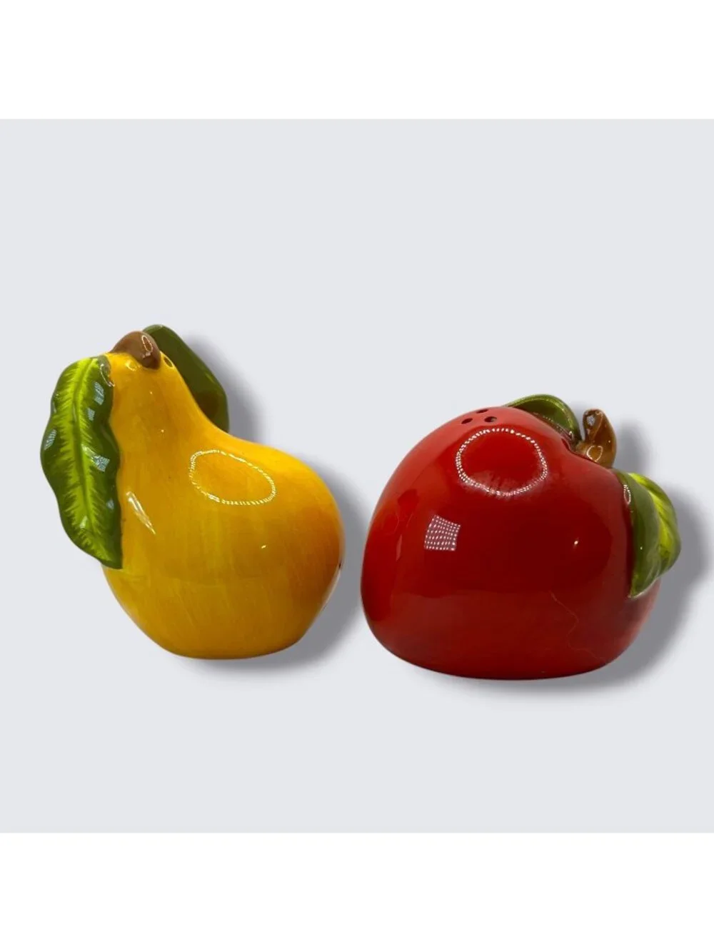 Vintage Ceramic Apple and Pear Salt and Pepper Shakers Set Hand-Painted MCM